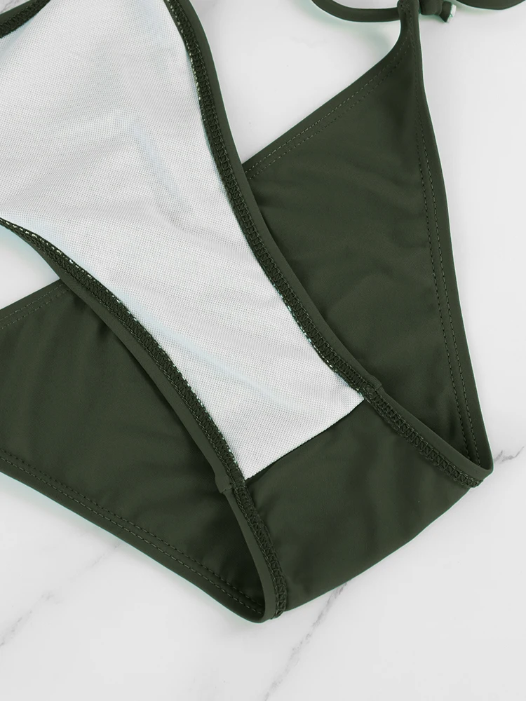 2 Pcs/Set Women's Simple and Sexy Bikini Swimsuit Summer Solid Color Strap Bareback Strap Side Bandage Thong Lady's Swimsuit Set