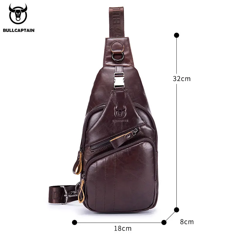 BULLCAPTAIN Bag Genuine Leather Chest Bag Men\'s Fashion Style Casual Straddle Bag Business Large Capacity Leather Men\'s Luggage