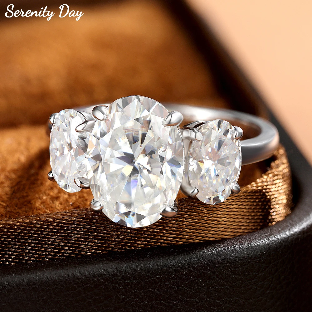 

Serenity 2ct 4ct 3 Stones All Oval Moissanite Rings for Women Men S925 Sterling Silver Sparkling Wedding Rings Anniversary Gift