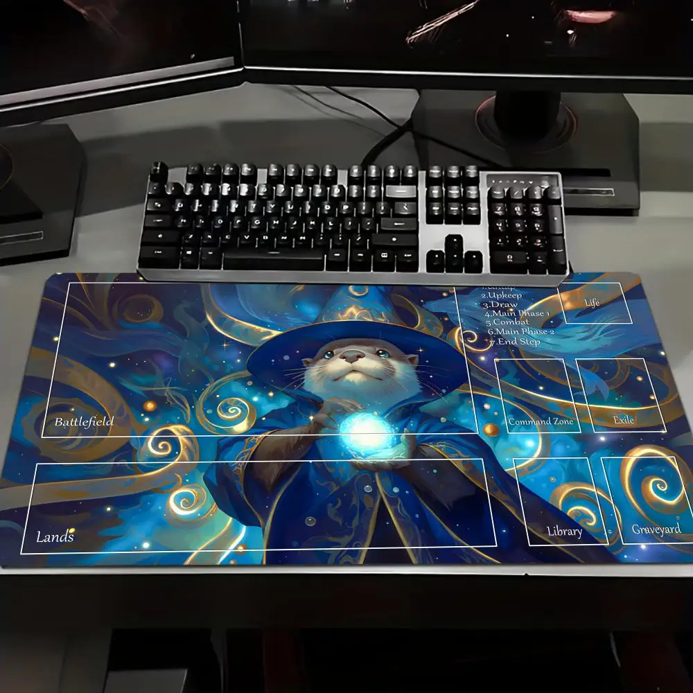 

pc accessories anti-slip rubber Magic playmat Trading Card Game edge locking gaming mats Magical Otter Mage Large Desk Pad
