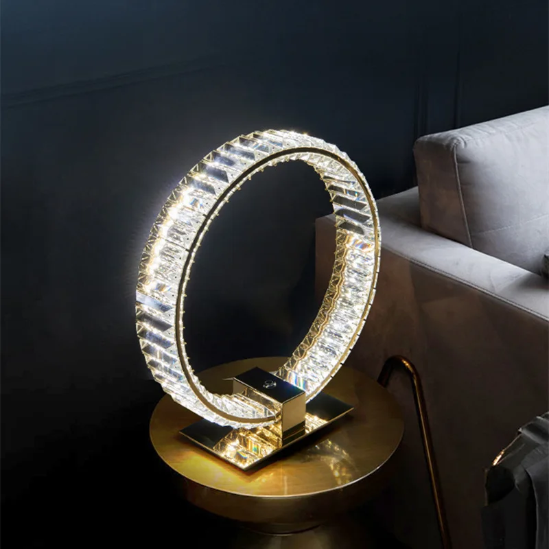 Creative Gold Ring Light Emitting Diode Desk Lamp K9 Crystal Desk Lamp Flexible AC Stainless Steel Bedside Decoration