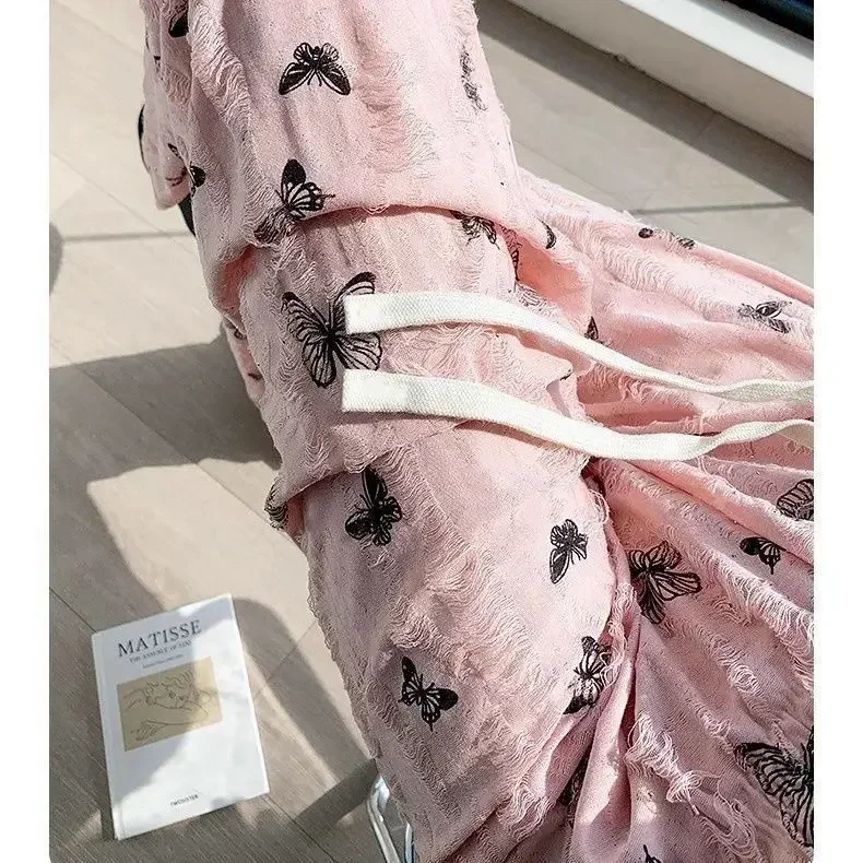 

Hole Butterfly Pants High Waist Summer Thin Straight Wide Leg Pants for Women Loose Casual Trousers Female Ladies Clothing