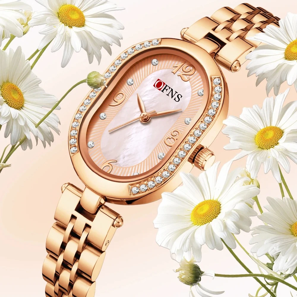 OFNS 1575 Luxury and Fashionable Quartz Women's Watch Waterproof Diamond Inlaid Gangdi Watches for Women Relogio Feminino
