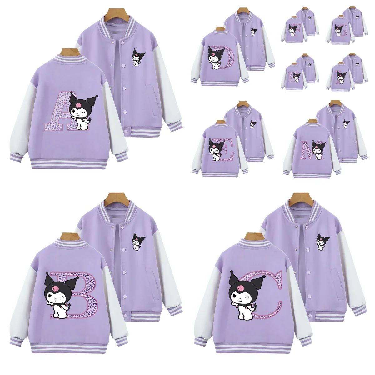 

Sanrio autumn baseball uniform Clothes Girly Heart Clothes Kawaii Birthday Gift Kuromi Anime Letter A-Z Childrens long-sleeved