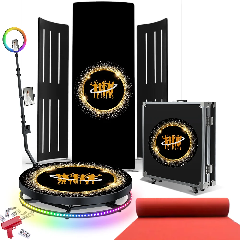 360 Photos Booth Auto Machine with 18RGB Lights Backdrop Cabin 115cm 360 Video Booth Rotating 360 Camera PhotoBooth for Parties