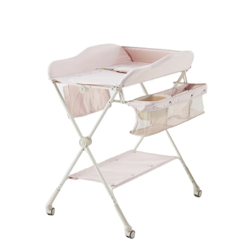 Wholesale Baby Changing Table With Rotatable Wheels Folding Infants Changing Tble With Storage Basket