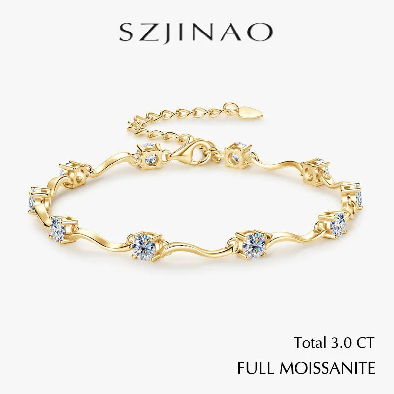 

4mm Bamboo Moissanite Bracelet for Women 925 Silver Adjustable Bracelets GRA Certified Wristband Jewelry Holiday Gift Trendy