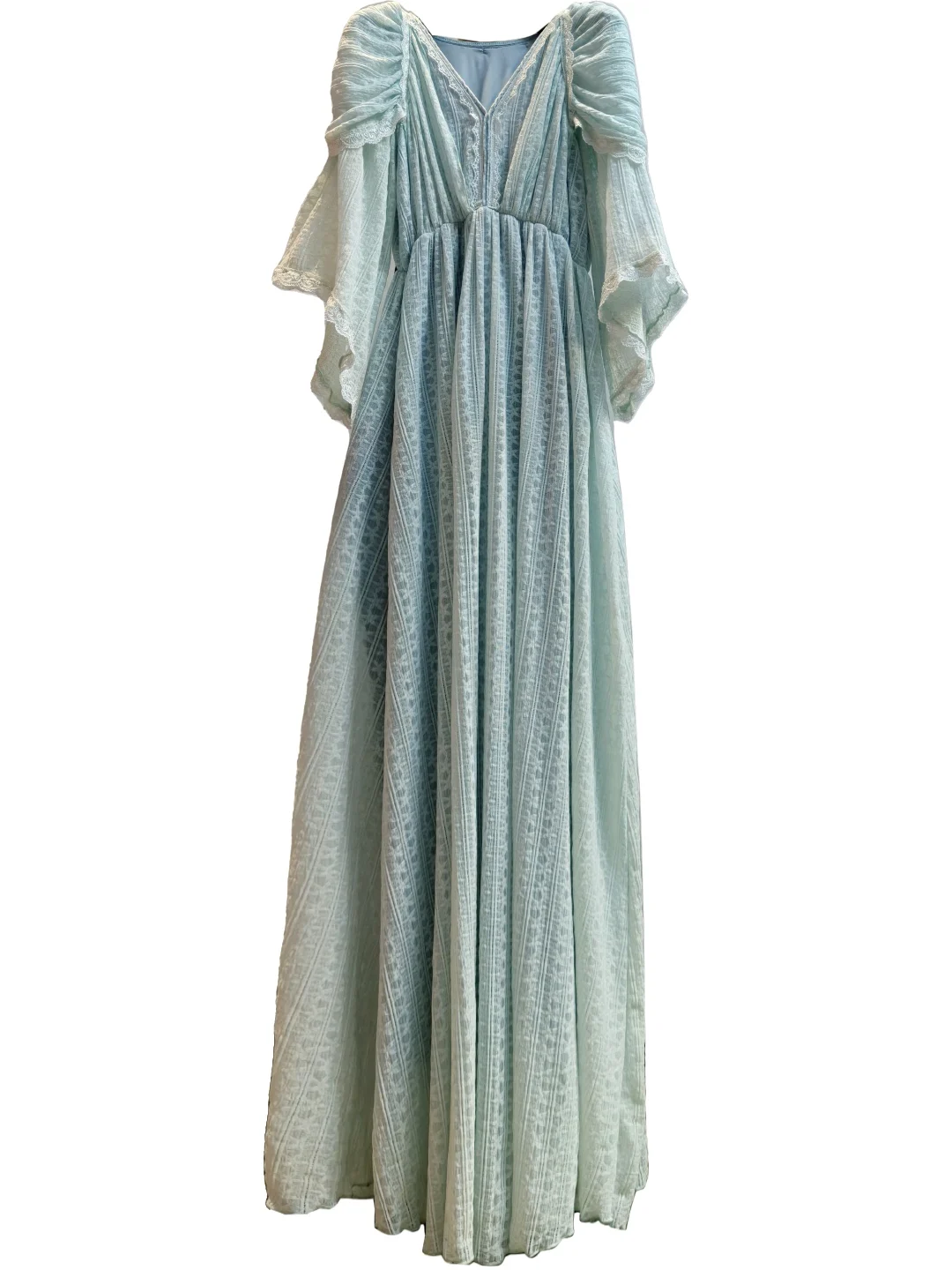 TIYIHAILEY فستان نسائي عتيق للربيع والصيف من الدانتيل مع بطانة وأكمام مضيئة وطول يصل إلى الأرض للسيدات فضفاض على شكل حرف a أزرق على شكل حرف v