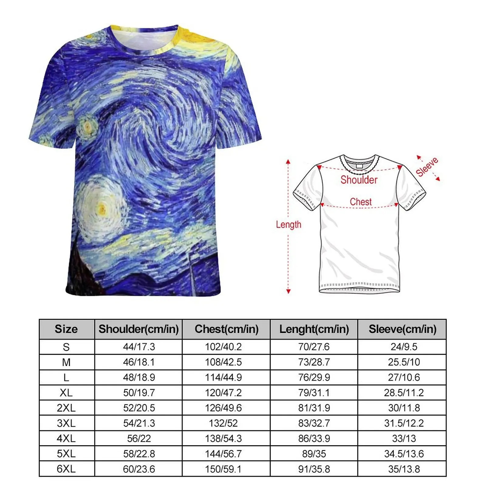 Oversize T-Shirt Summer Van Gogh Mountains T-Shirts Starry Night Mountain Street Style Tee Shirt Men Harajuku Design Tops