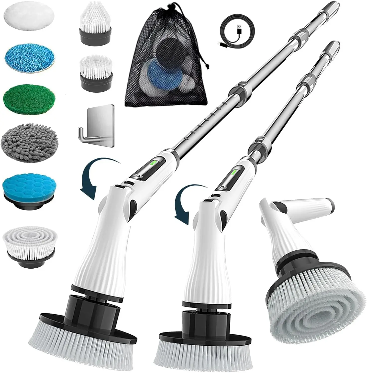 

8-in-1 Cordless Electric Spin Scrubber with Adjustable Length and Angle for Bathroom Tile Cleaning