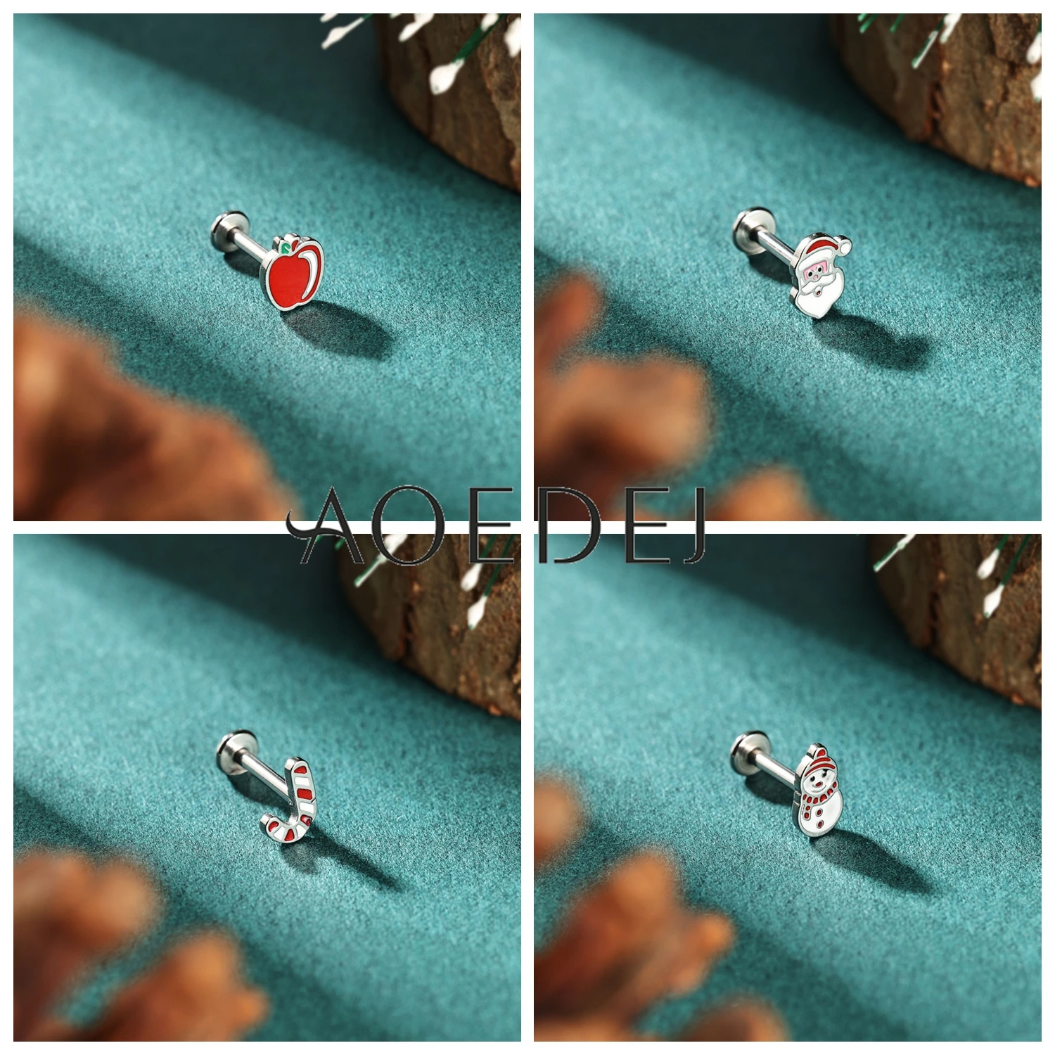 AOEDEJ 1Piece Christmas Serie 16G Stainless Steel Labret Lip Piercing Santa Claus Shape Lip Stud Helix Cartilage Earring Jewelry