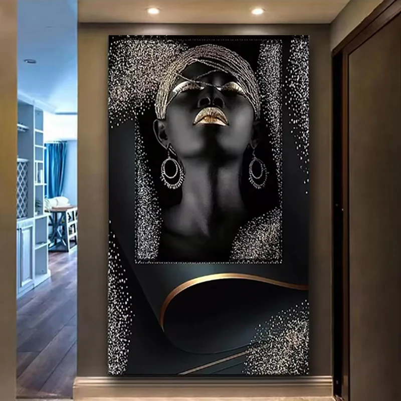 Mosaico de diamantes de mujer de oro negro africano, nuevos kits de punto de cruz 2026, retrato redondo cuadrado completo, bordado de diamantes, regalo de Hobby