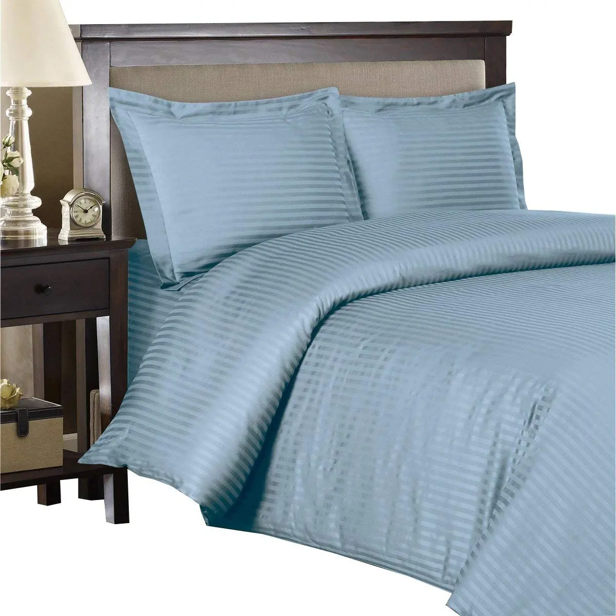 Stripe Blue 3 Piece King/California-King Comforter Cover (Duvet Cover Set) 100-Percent Cotton, 500-Thread-Count, Sateen