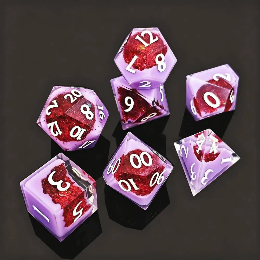 

Purple Red Liquid Core DND Dice Set 7pcs Resin Sharp Edge Polyhedral Dice for Dungeons and Dragons RPG Tabletop Games TTRPG Gift