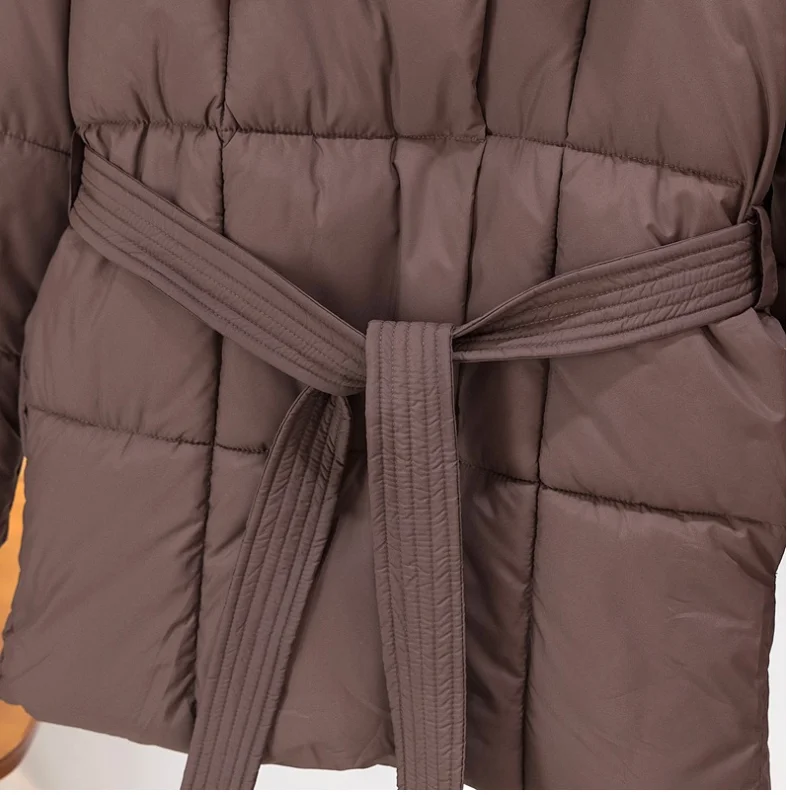 Advanced with Waist Cinching Tie Up Black Cotton Jacket Women's 2026 Winter New Korean Version Stand Collar Coat Female Parkas