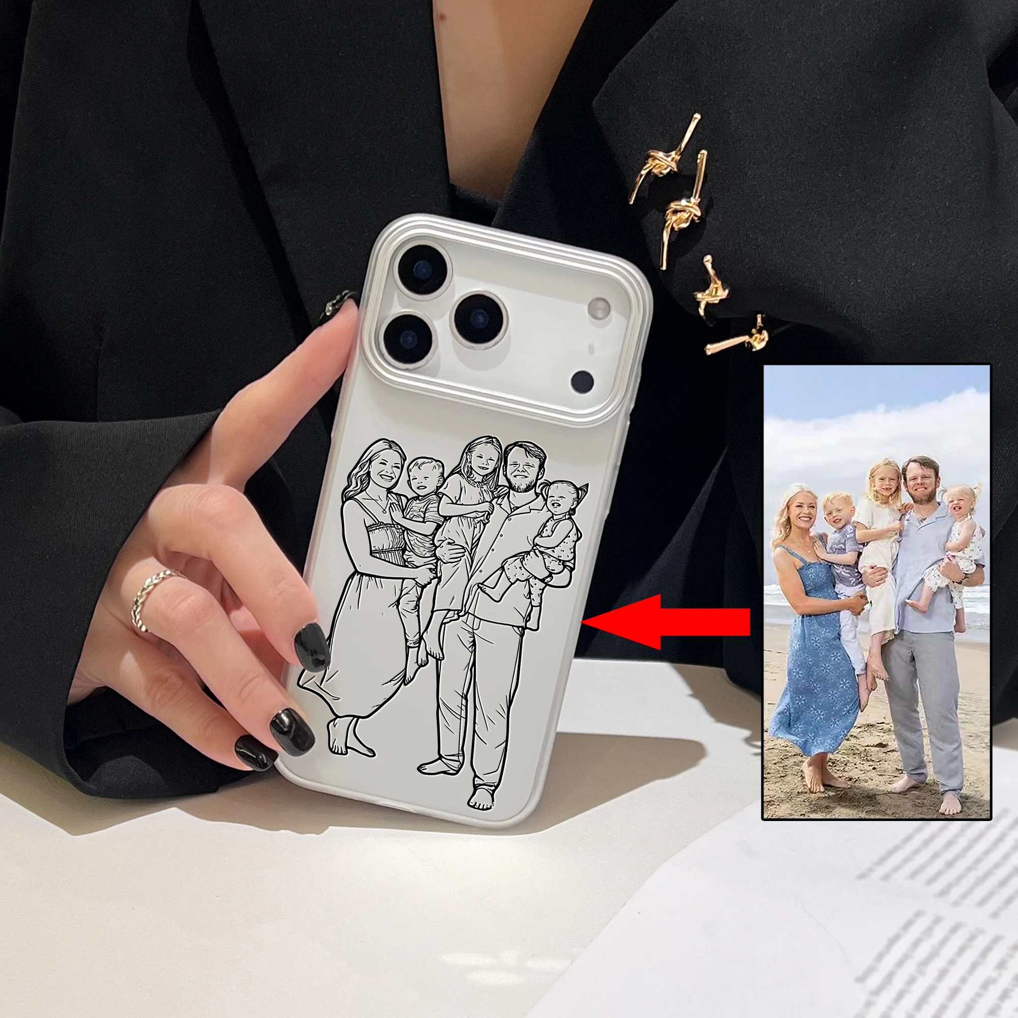 Personalized PC Luxury Custom Sketch Portrait EtcImage Phone Case For iPhone 17 16 15 14 13 12 11 Pro Max 17 Air 14 15 16 Plus