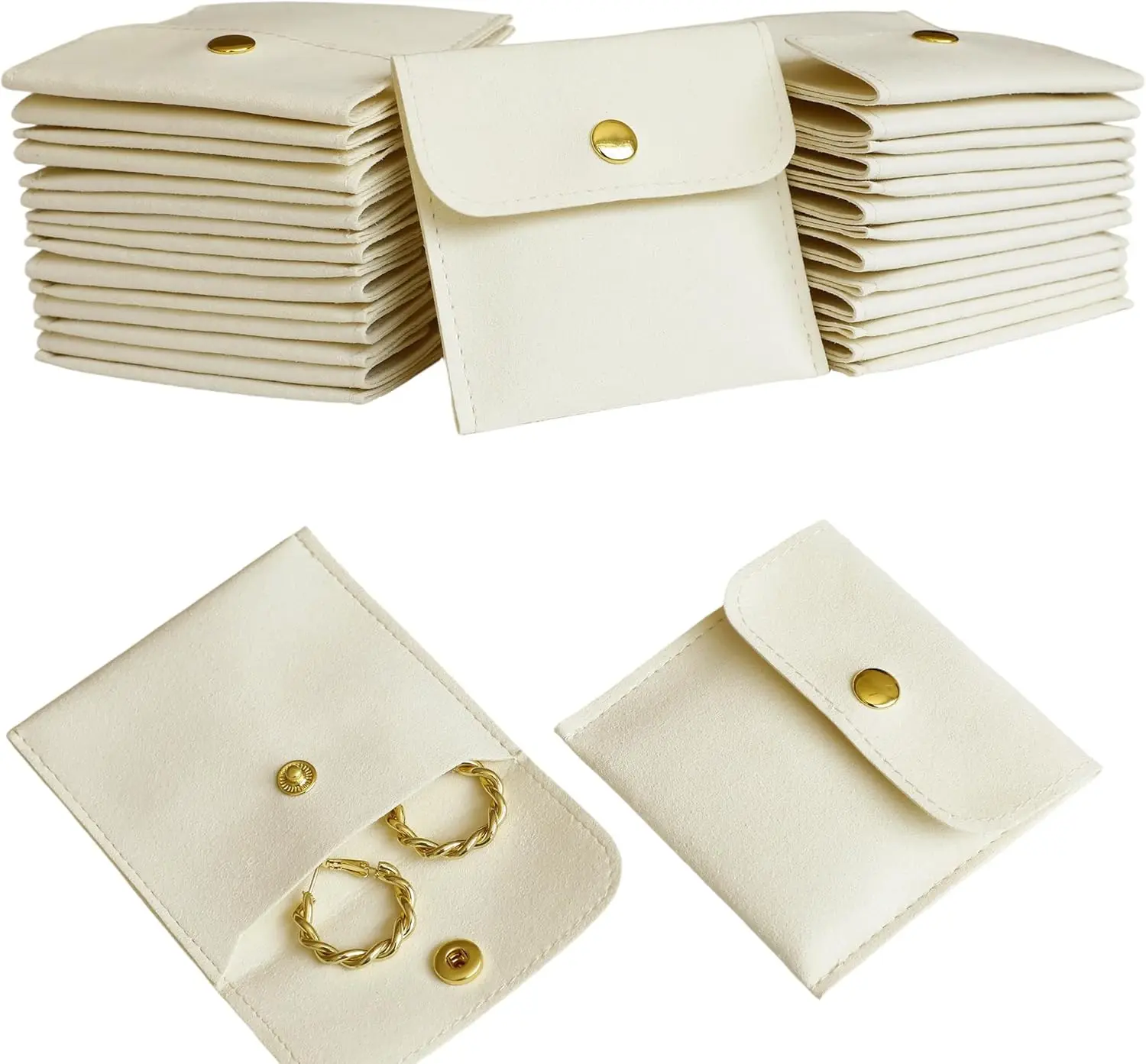 

40pcs Beige Microfiber Jewelry Pouch Button Bag 8 x 8cm, Jewelry Packaging Bag Luxury Small Favor Bags Jewelry Gift Bags for Ear
