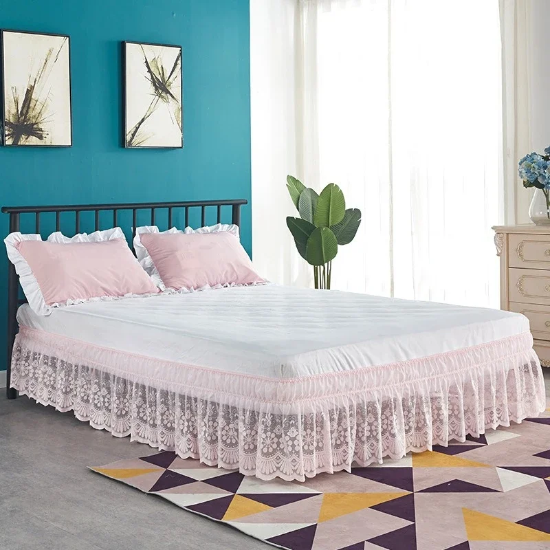 Breathable Hollow Mesh Bed Apron Summer Single Piece Bed Skirt Solid Color Lace Elastic Bed Skirt 1.2/1.5/1.8/2.0m Width Bedding