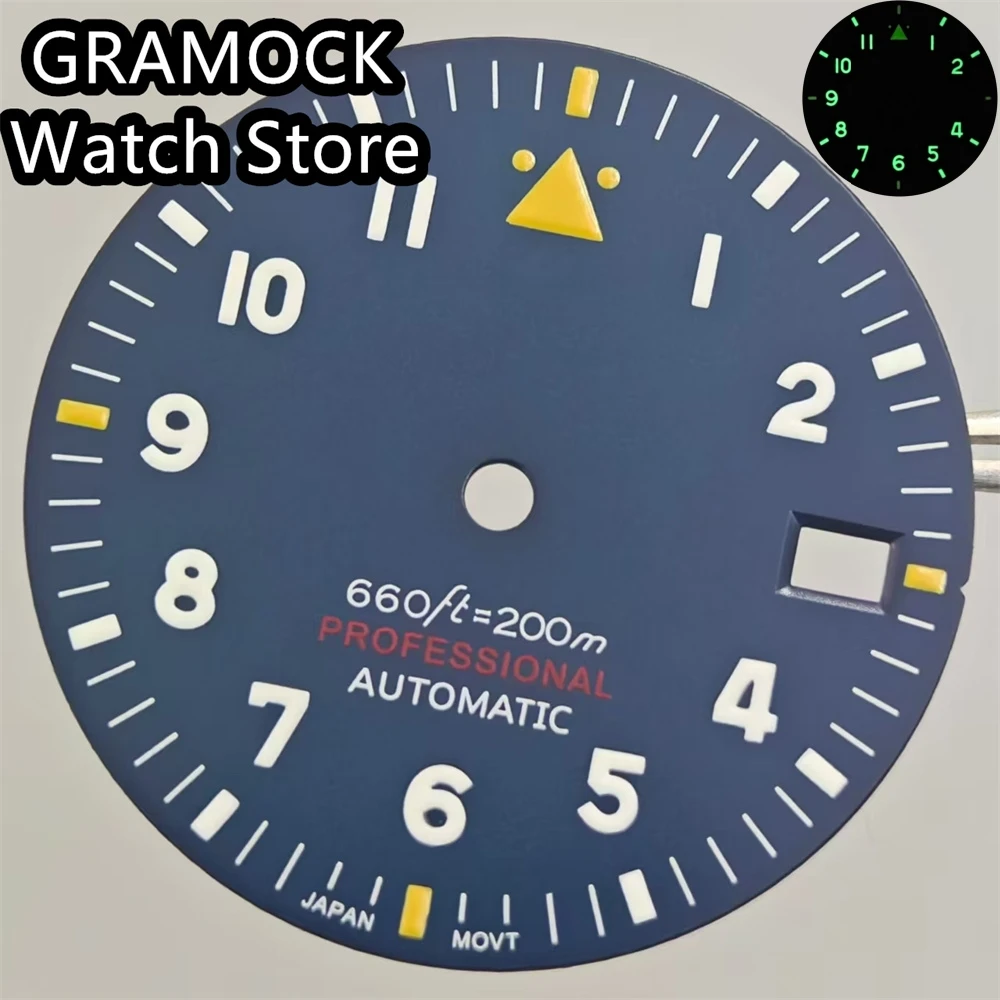 GRAMOCK 29mm Pilot Watch Dial Black White Blue Green Sterile Dial Wristwatch Accessories Parts Fit NH35 NH36 Automatic Movement