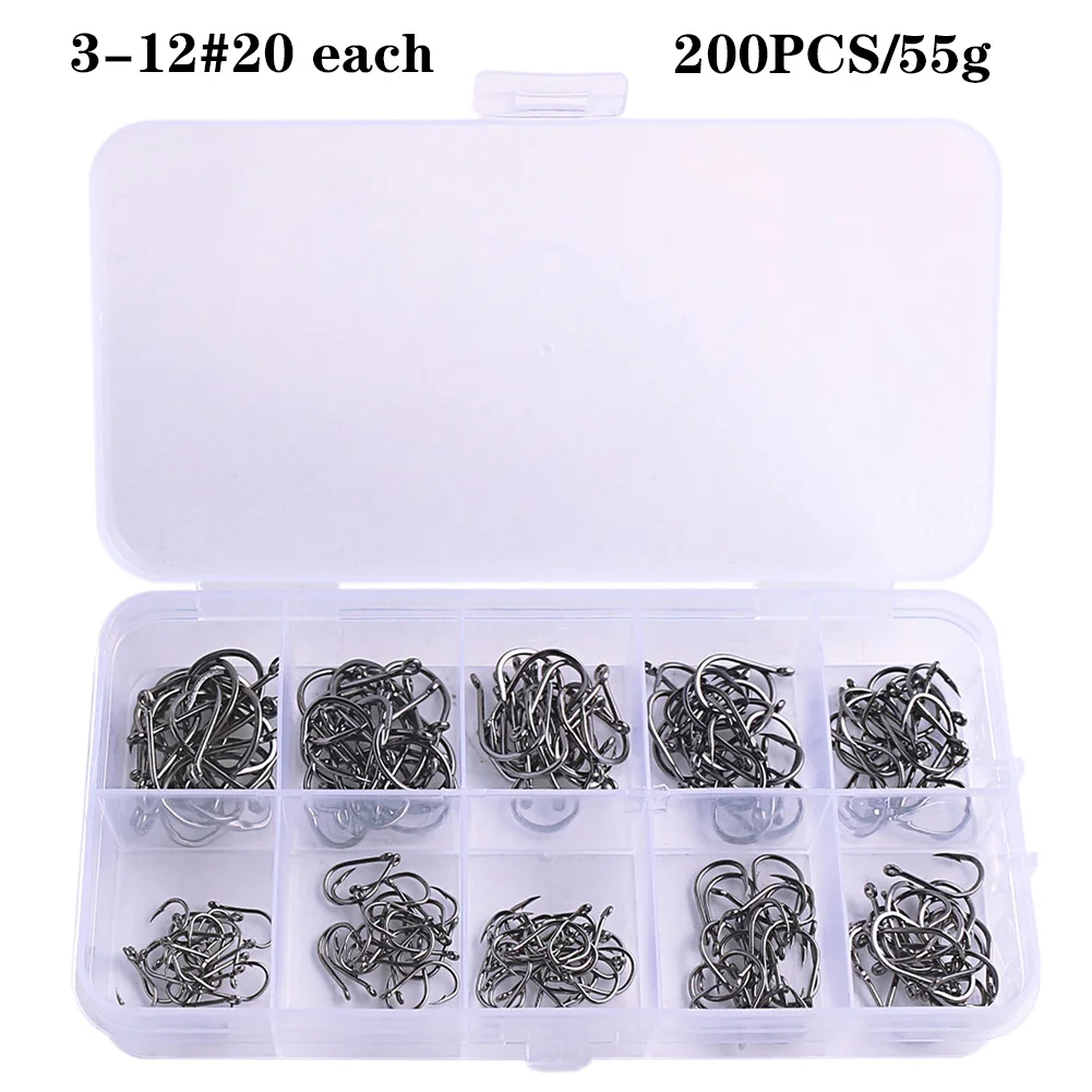 

High-Carbon Steel Barbed Fishing Hooks With Holes 100PCS/200PCS/300PCS Portable Boxed 10 Specifications Fishing Hooks Powerful