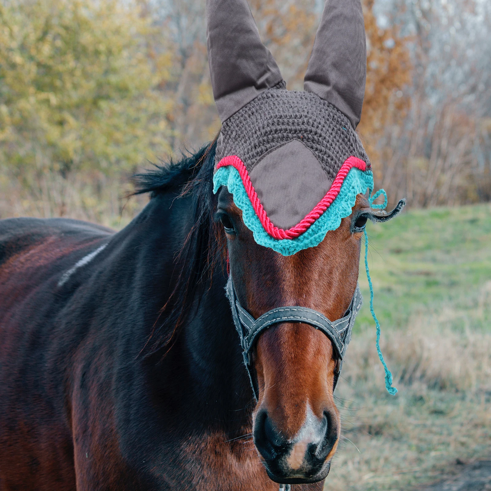 

1pcs Horse Mask Deep Gray Crochet Elastic Fabric Protective Cover Breathable Anti Pest Design Comfortable Outdoor Accessories