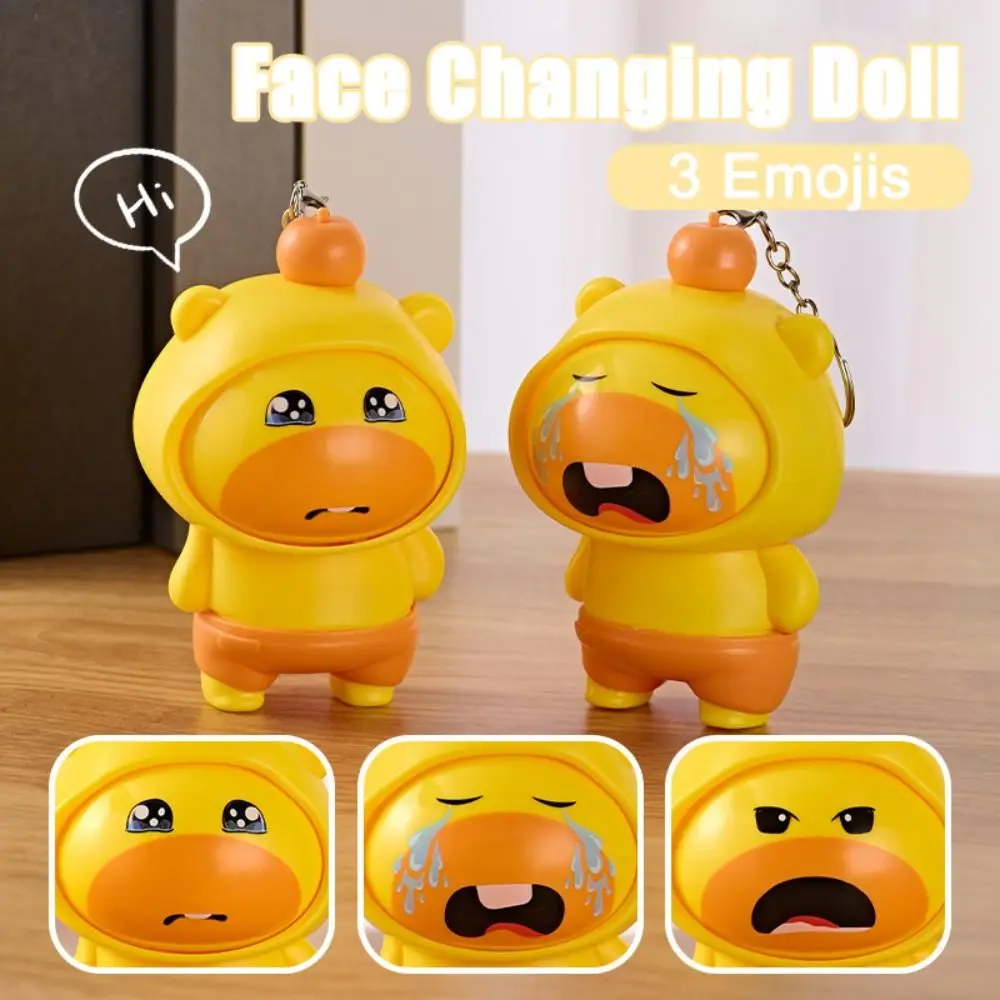 

2Pcs Bag Hanging Face Changing Dolls Plastic DIY Crafts Face Changing Keychains 3 Facial Car Keyring Mini Capybara Pendant