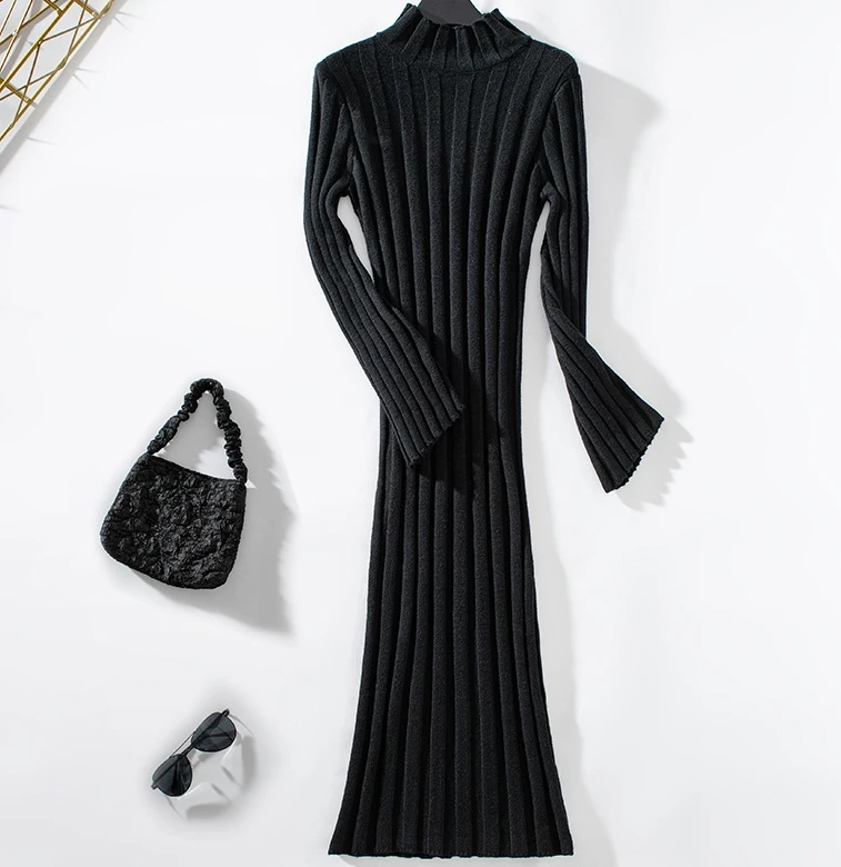 

Women's Knitted Long Tight High Stretch Dress Female Clothes Temperament Commuting Women Fashion Skinny High Neck Woolen Dresses