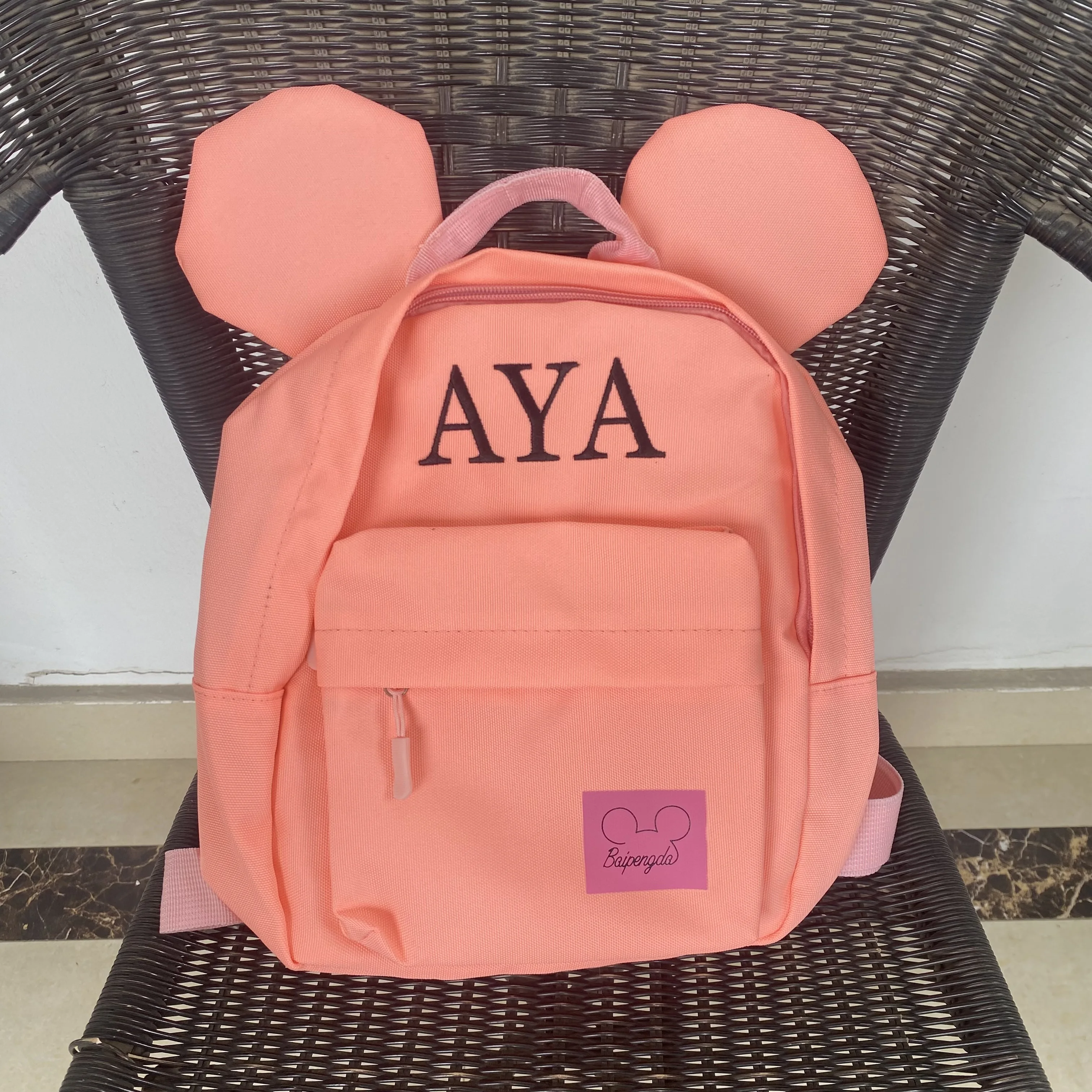 Mochila de infância personalizada, Saco bonito dos desenhos animados para meninos e meninas, Cor doce, Nome bordado, Saco de viagem para crianças