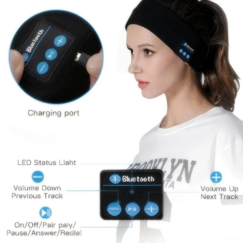 New Music Sport Headband,Removable and Washable Breathable Fitness Sweatband with USB Charging and Wireless Bluetooth Connection
