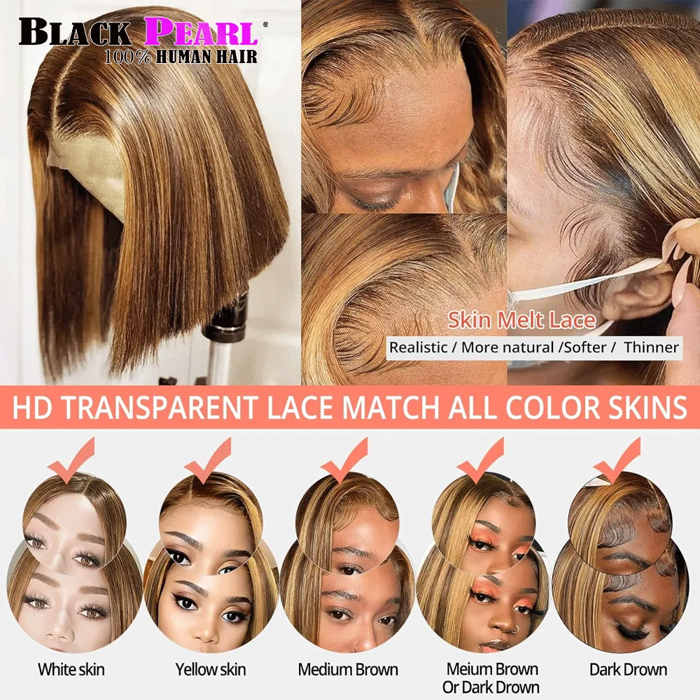 Highlight Bob Wig Human Hair Pre Plucked Lace Front Wigs for Black Women 4/27 Honey Blonde Bob Wig For Black Women 180% Density