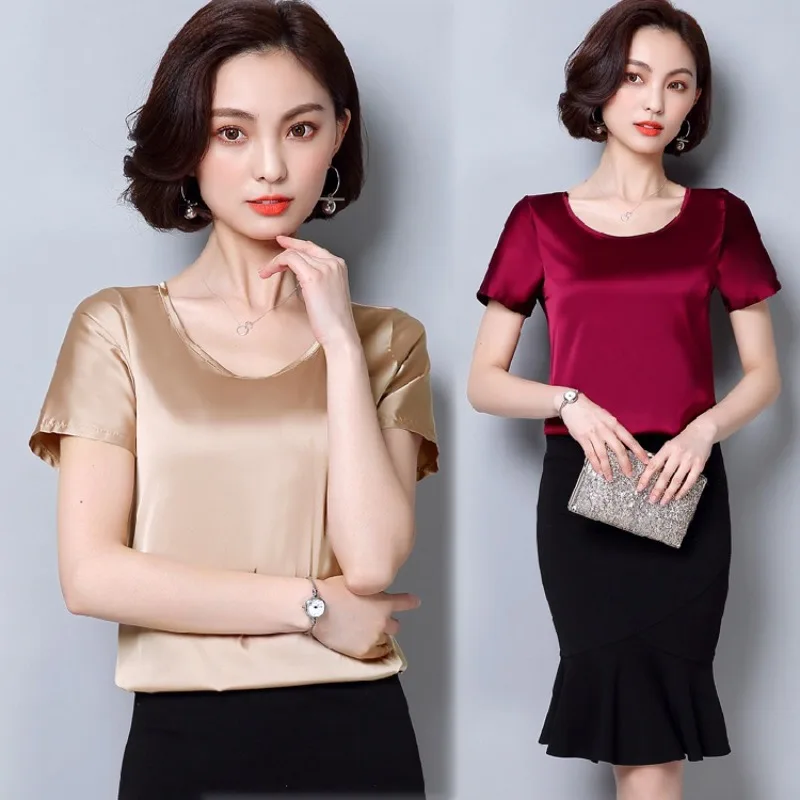New outer wear Copy silk round neck top short-sleeved T-shirt