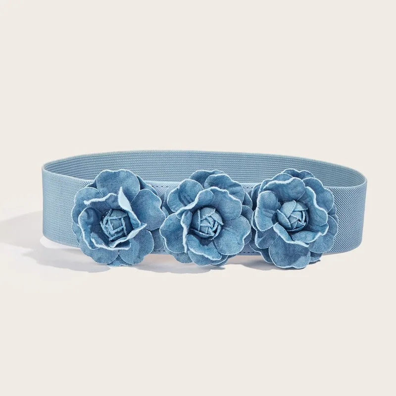 New Women's Classic Three Dimensional Flower Elastic Belt Korean Edition Women's Fashion Dress Accessories Waist Cover Belt