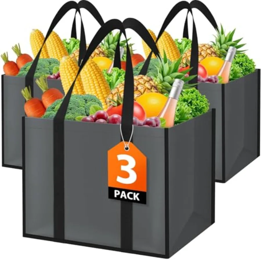 WISELIFE Reusable Grocery Bags with Handles -, 35L Large Shopping Bags for Groceries, Water-Resistant and Foldable Grocery Tote