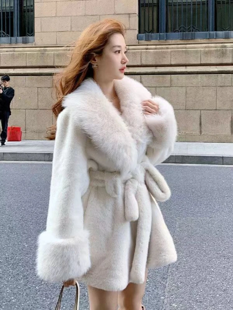 Belt Outerwear Autumn Winter Women Thick Warm Long Coat Solid Color Turn Down Collar Maxi Warm Jackets Thick Elegant Coat