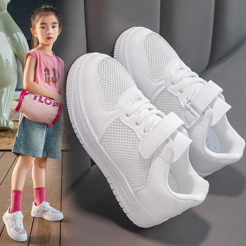 

Children's Little White Shoes 2024 New Fashion Girls Breathable Net Shoe Boys Board Shoes Elementary School Performance