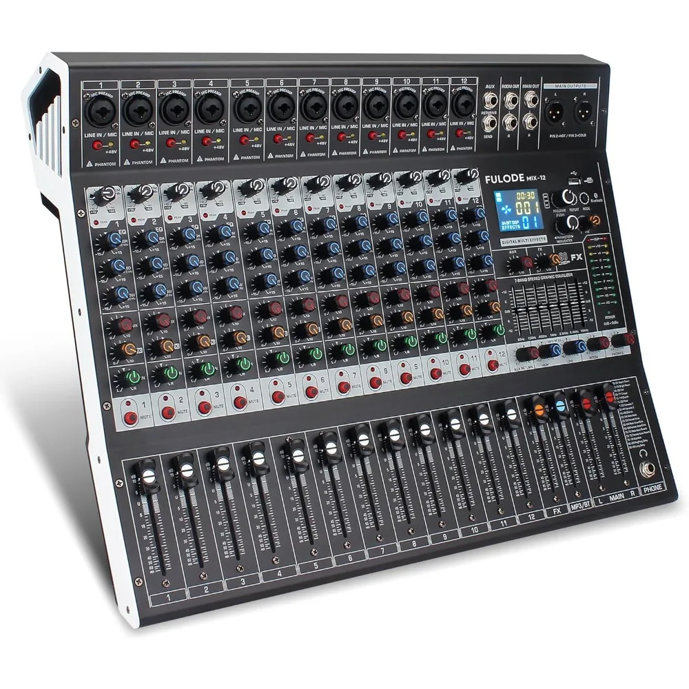 12-Channel Bluetooth Studio Audio Mixer 99 Bit DSP Digital Processor w/USB MP3 for PC Recording Input, RCA