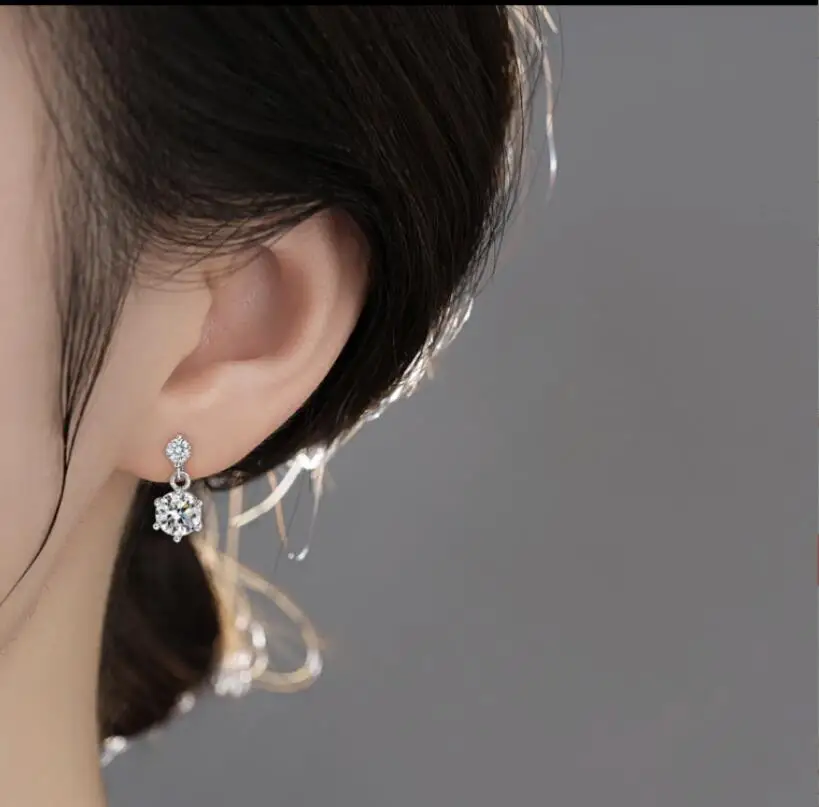 5.6cttw D Color Round Brilliant Cut Simulated Moissanite Diamond Drop Earrings 925 Sterling Silver Stud Earring for Women Gift