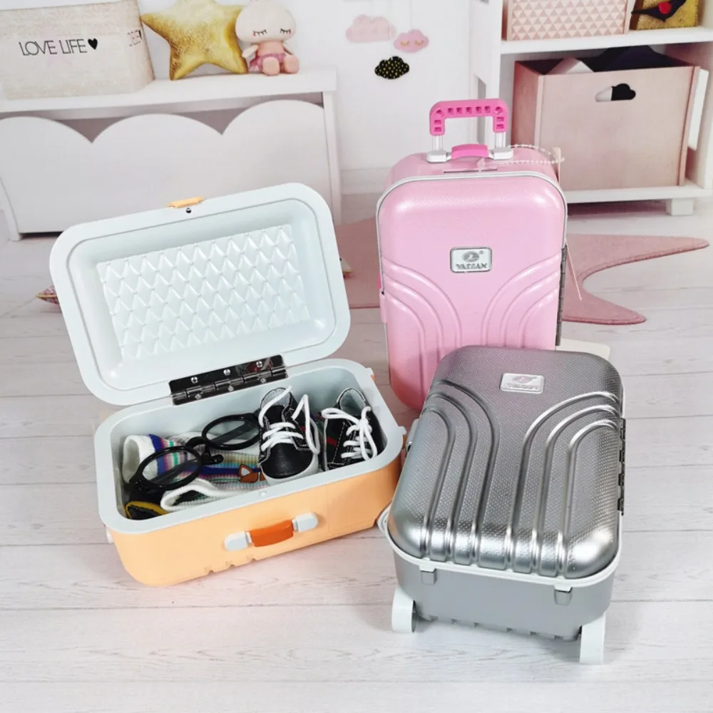 

Vintage Dollhouse Miniature Suitcase Scene Decor Mini Miniature Portable Trunk Pink Silver Dolls Luggage Box Model Girl Gift