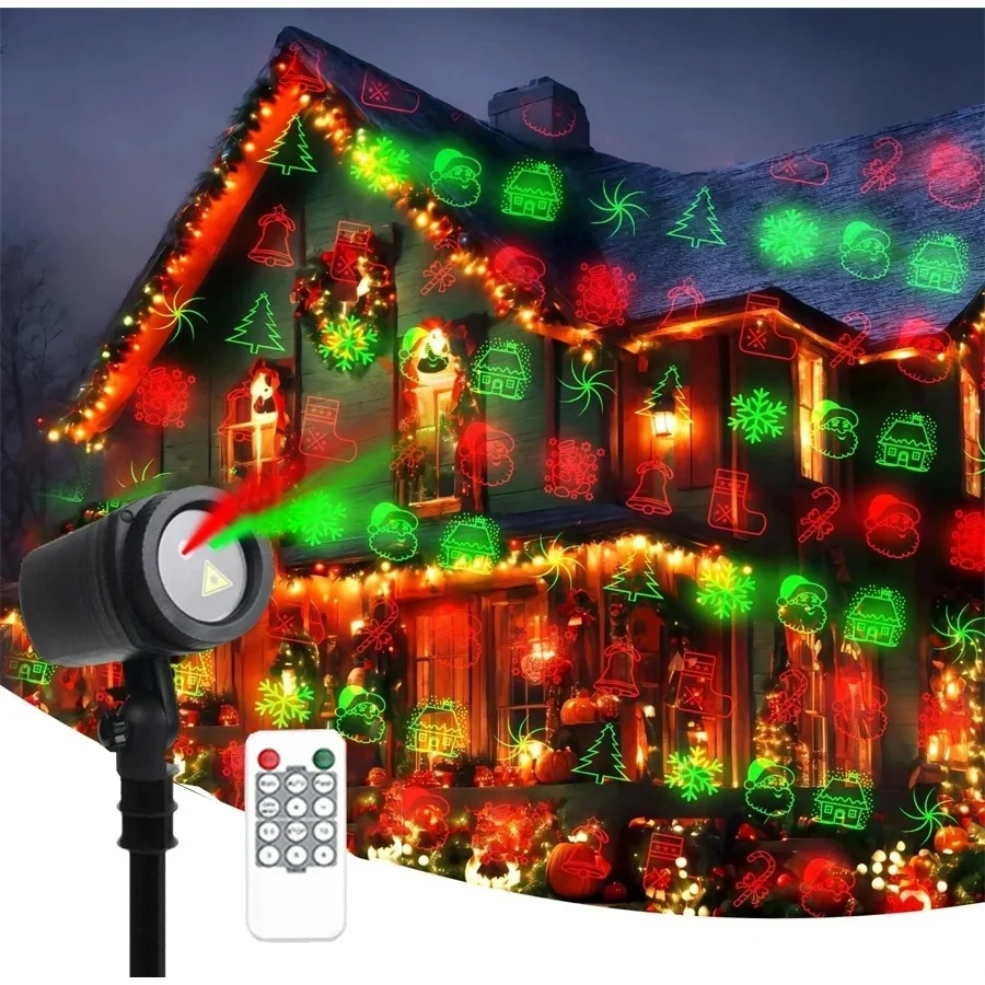 New 12 Patterns Christmas Laser Projector Lights Outdoor Waterproof Red Green Laser Stage Lights Landscape Spotlight with Remote