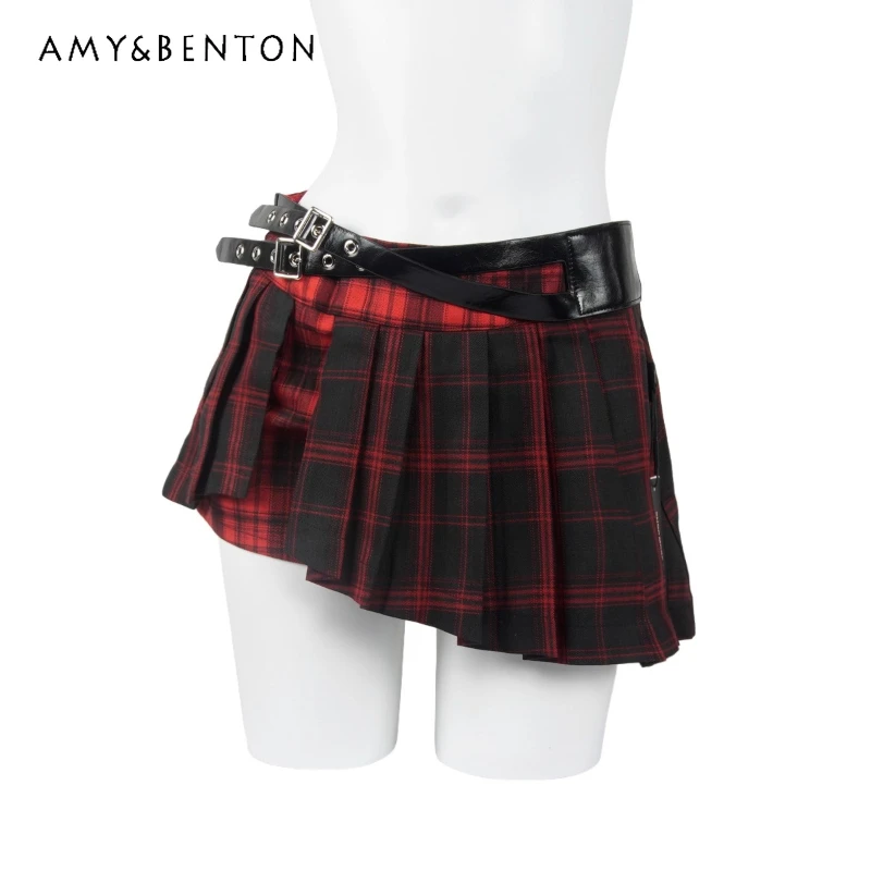 

Original Design Red Plaid Irregular Women's Pleated Skirt Pants Summer New Sweet Cool Versatile Age-Reducing Short Skirts Ladies