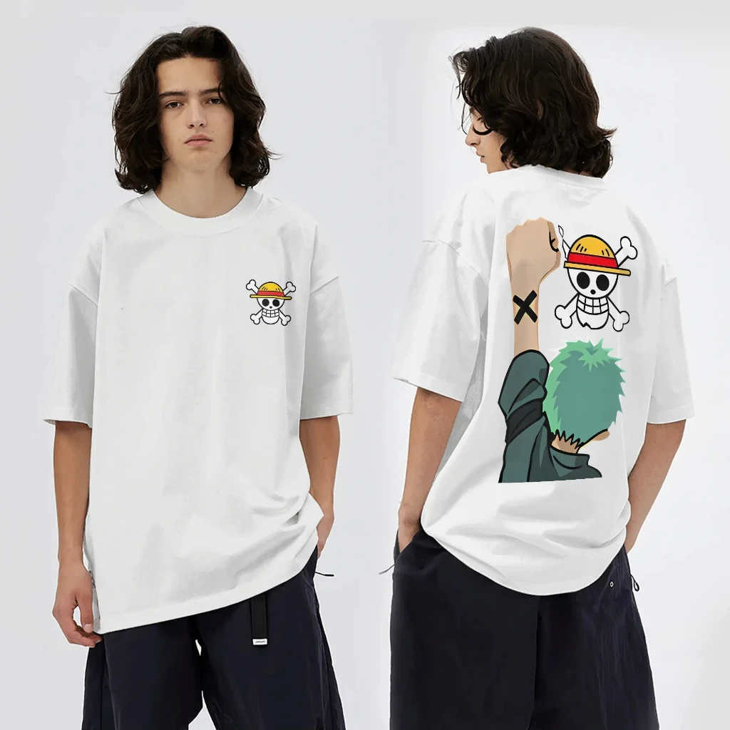 일본 애니메이션 원피스 조로 어드벤처 남성 코튼 티셔츠 여름 신작 남성 및 여성 streetwear
