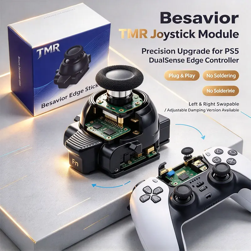 besavior製、調整可能なダンピング機能付きtmrジョイスティックモジュール。ps5-edgeコントローラーの修理用アクセサリーとして、プラグ＆プレイで簡単に交換できるサムスティック。