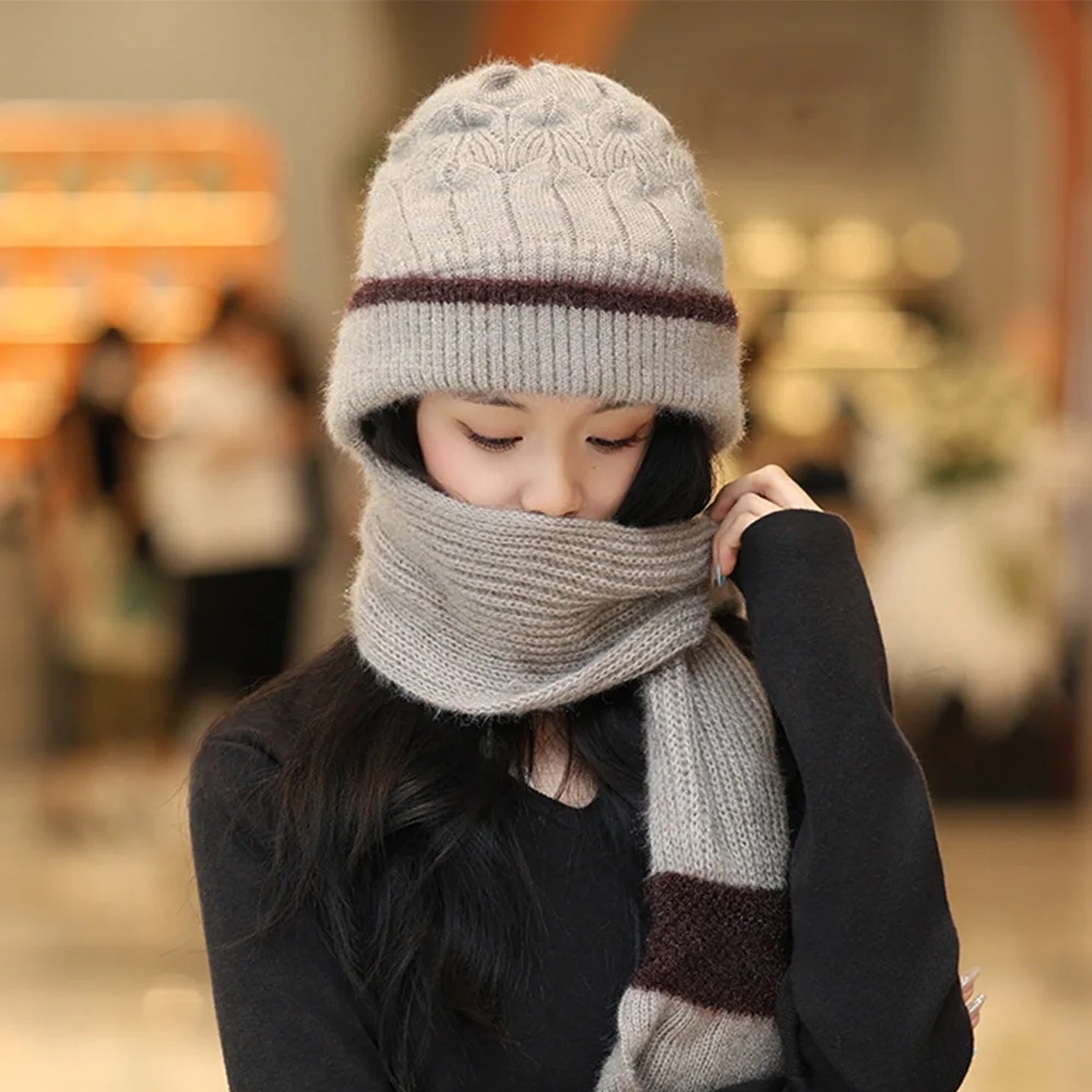 أزياء الشتاء القطيفة قبعة متكاملة وشاح سميكة محبوك سدادات حماية الأذن قبعة عادية يندبروف قبعة صغيرة وشاح ركوب الدراجات