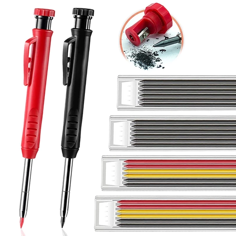 Ensemble de six crayons automatiques pour le travail du bois, marqueur à pointe longue pour trous profonds, recharge multicolore, pour la topographie métallique M