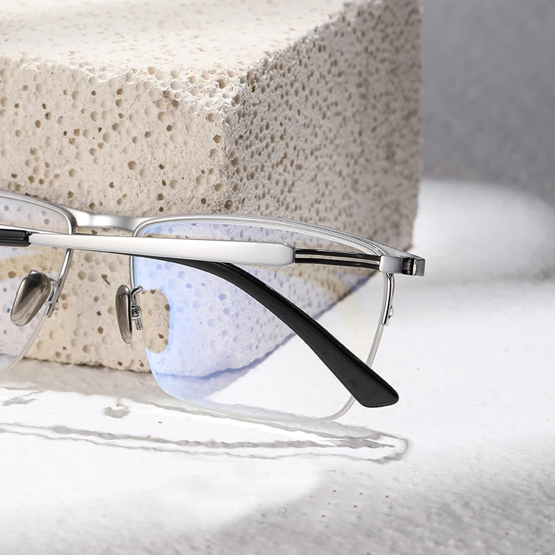 Pure Titanium Business Semi Rimless Glasses Frame for Men Ultralight Rectangle Eyeglasses Blue Light Blocking Eyewear Male