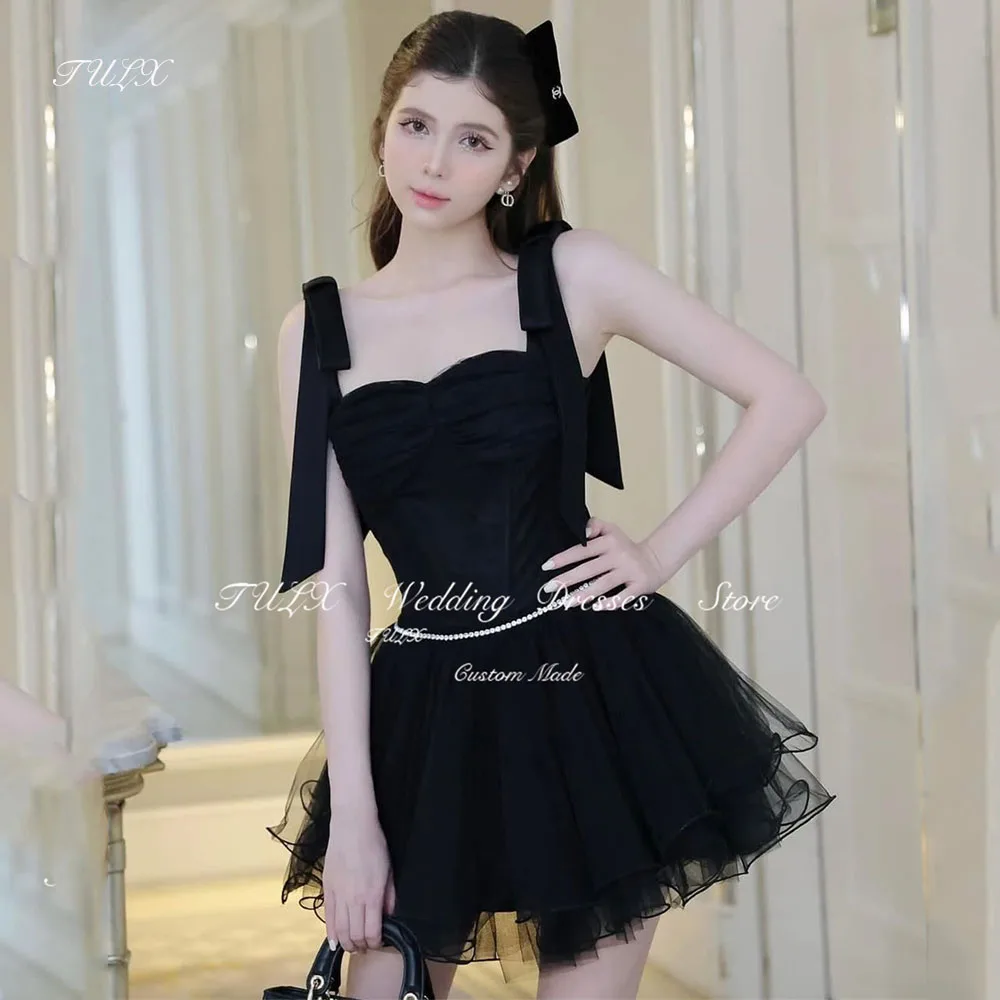 

TULX Black Short Party Prom Dresses Sweetheart Bow Strap Cocktail Dress Mini Birthday Evening Gowns Above Knee Customized 2025
