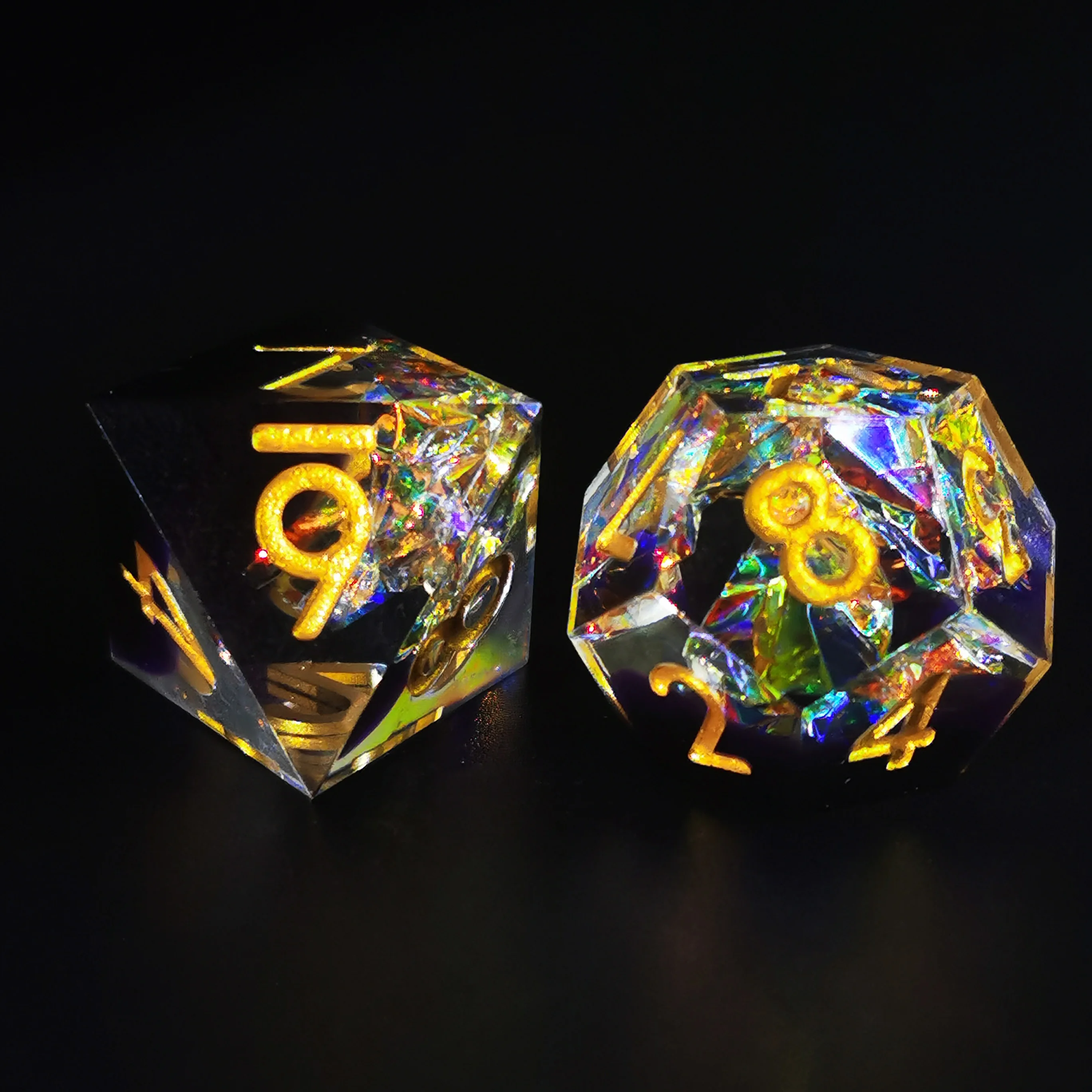 Set di dadi D&D da 7 pezzi Resina con bordo affilato viola trasparente bicolore per giochi da tavolo Dungeons & Dragons