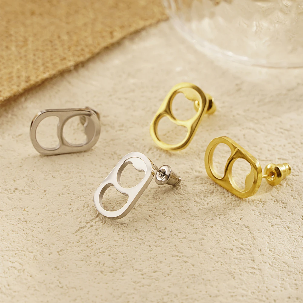 Stainless Steel Minimalist Golden Hollow Simple Drink Bottle Can Lid Cap Earring Favorite Souvenir Jewelry