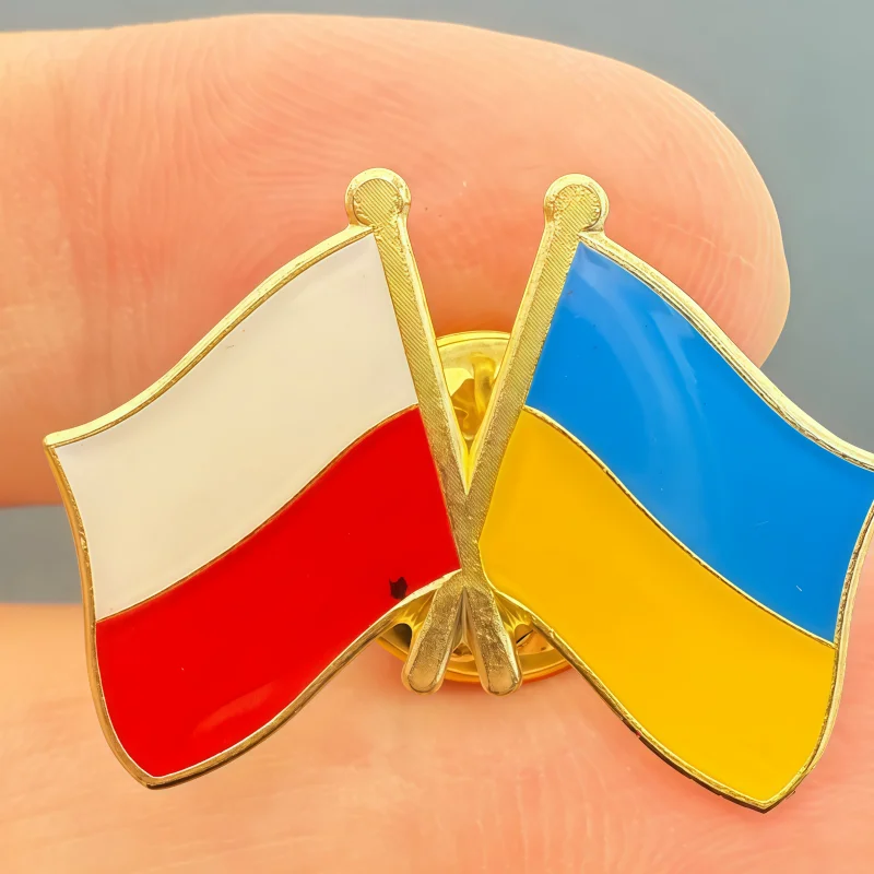 Poland and Ukraine Flag Metal Soft Enamel Lapel Badge Pins Brooches