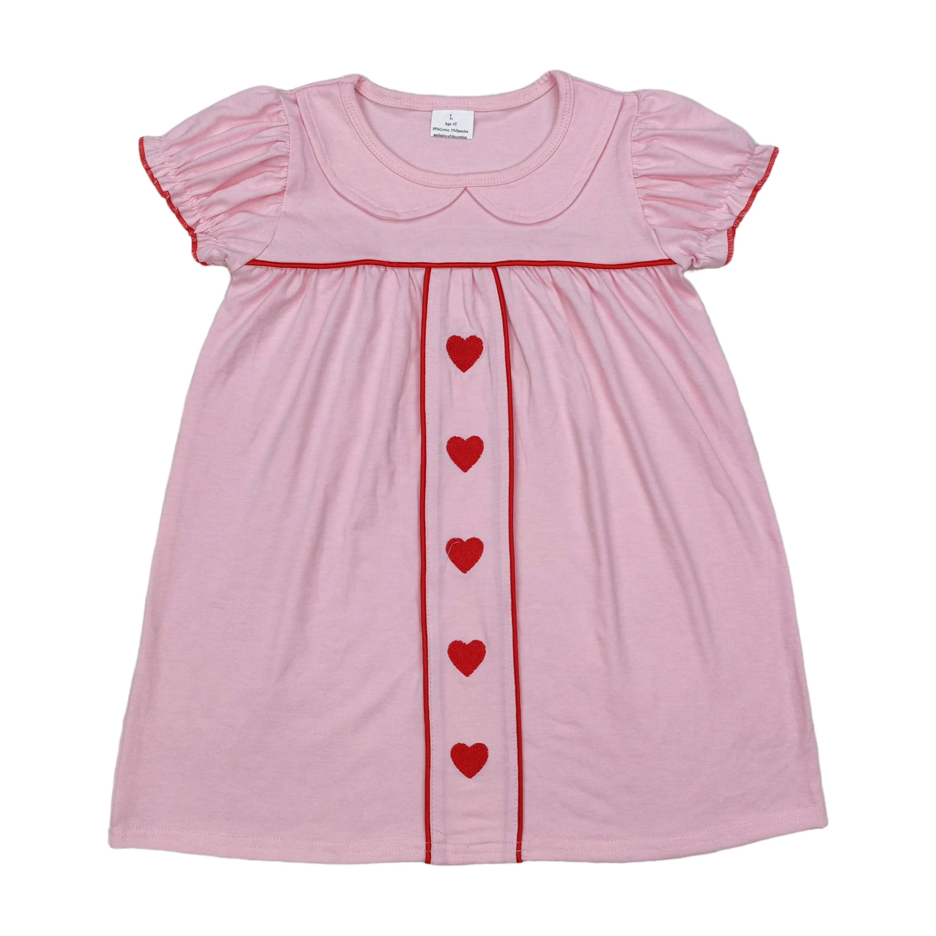 

Платье для маленьких девочек, детская одежда, платья до колена с вышивкой в виде сердечек и бантиками на день Святого Валентина, оптовая продажа